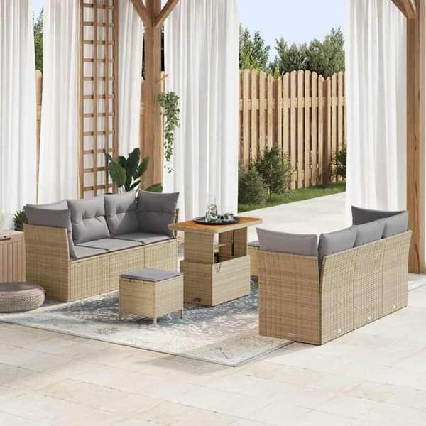 Maison Exclusive - 9 osan beige polyrottinkinen puutarhakalustesetti