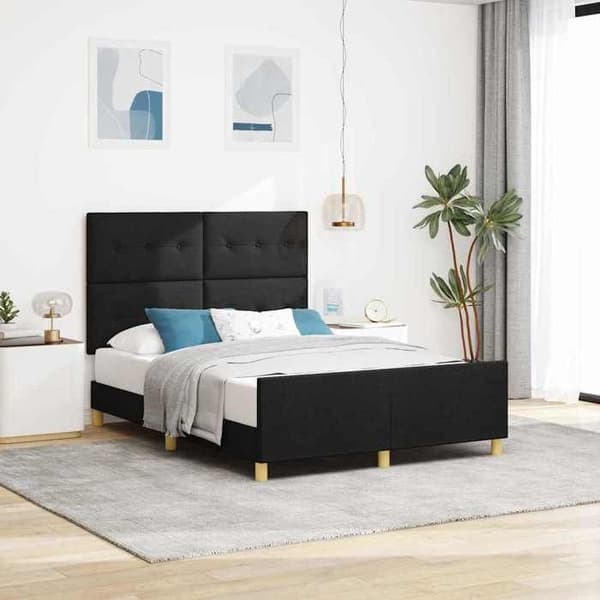 Sengestel med hovedgærde - EKSKLUSIV HUS - 140 x 200 cm - Sort - Fløjl - Lameller Svart