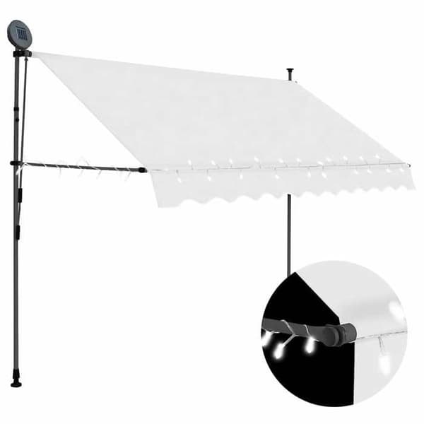 Utdragbart markis - Exklusivt hus - 300 cm - Kräm - Manuell, solenergi LED Grädde