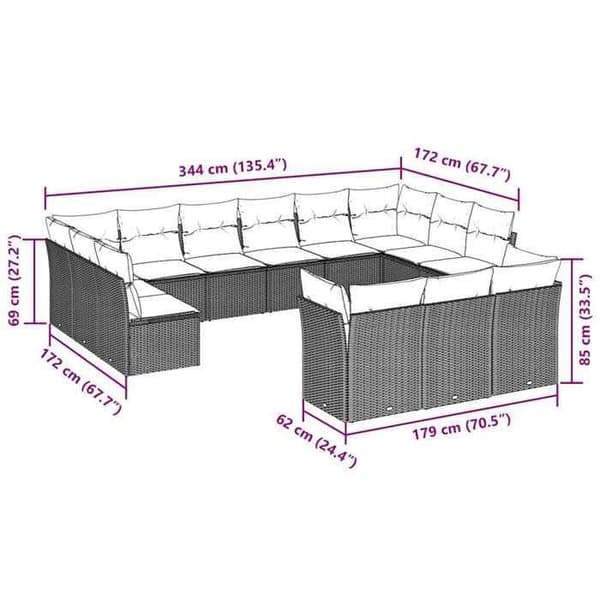 Maison Exclusive - Trädgårdsmöbler med kuddar 13 delar brun flätad resin