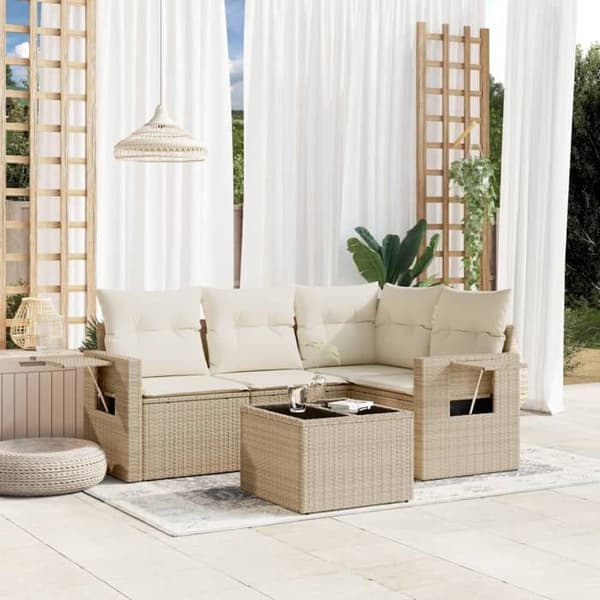 Havemøbler 5 dele - EKSKLUSIV HUS - Modulerbar - Beige - Flettet harpik - Opbevaring under sæde beige