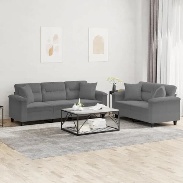 Maison Exclusive - Set med 2 soffor med kuddar Mörkgrå Mikrofiber Mörkgrå