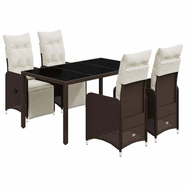 Maison Exclusive - Trädgårdsbistro-set 5 delar med bruna kuddar i polyrotting