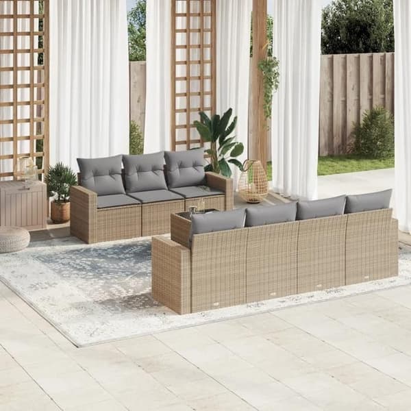 Maison Exclusive - Trädgårdsmöbler med kuddar 8 delar beige flätad resin beige