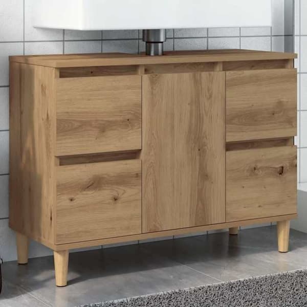 Maison Exclusive - Håndlavet egetræ vaskeskab 80x33x60 cm ingeniørtræ