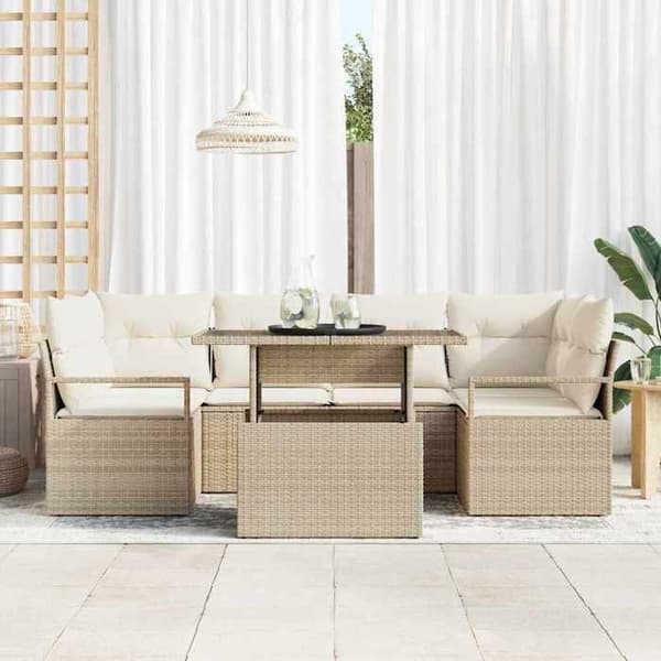 Maison Exclusive - 7 osan beige polyrottinkinen puutarhakalustesetti