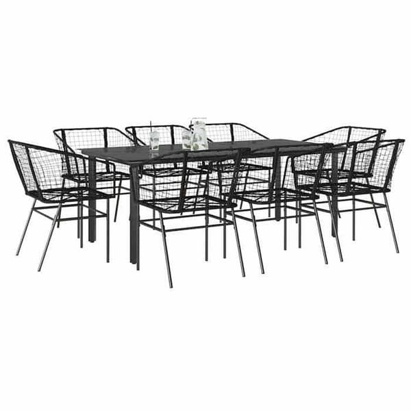 Maison Exclusive - 9-delt have spisebordssæt sort poly rattan glas