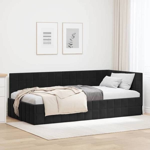 Vinkel sengestel - EKSKLUSIV HUS - Velour - 90 x 200 cm - Sort - Vendbar hovedgærde Svart
