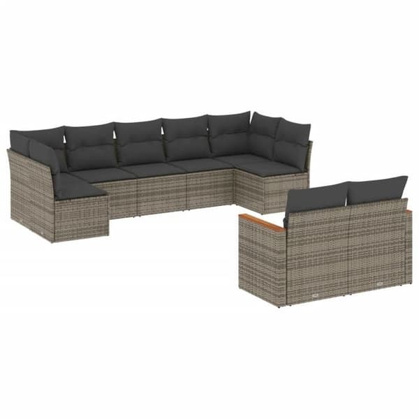 Maison Exclusive - Trädgårdsmöbler 9 delar med grå kuddar i flätad resin