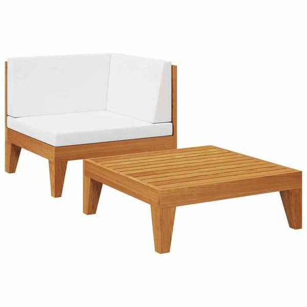 Maison Exclusive - Havegruppe 2 stk med puder i solid akacietræ Bruten vit (kuddar)