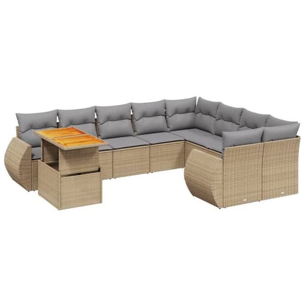 Maison Exclusive - Trädgårdsmöbler med kuddar 10 delar beige flätad resin