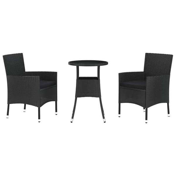 Maison Exclusive - Trädgårdsbistro-set 3 delar med svarta kuddar i polyrotting