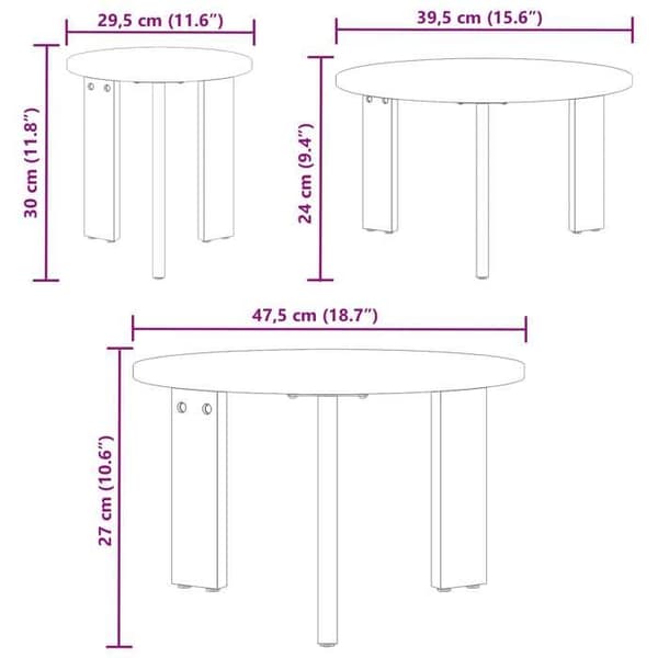 Soffbord - EXKLUSIV HEM - 3 stapelbara delar - Massivt trä - Rund - Vit Vit