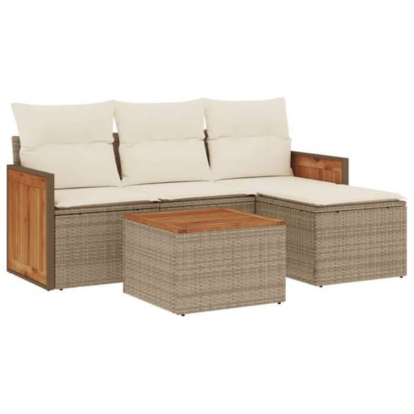 Maison Exclusive - Trädgårdsmöbler med kuddar 5 delar beige flätad resin