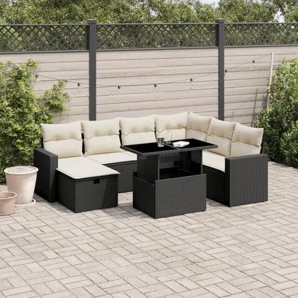 Maison Exclusive - 8 dele havegruppe med sorte puder i flettet harv