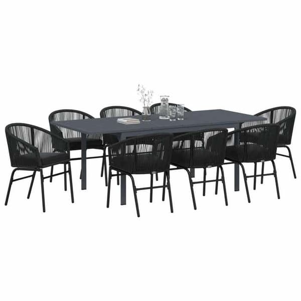 Maison Exclusive - 9 pc have spisebordssæt i sort polyrotin Svart