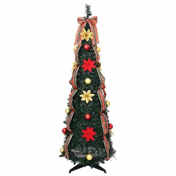 Kunstig juletræ - EKSKLUSIV HUS - Art Deco - 155 cm - 100 forudbelyste LED - USB pop-up foldbart Grön