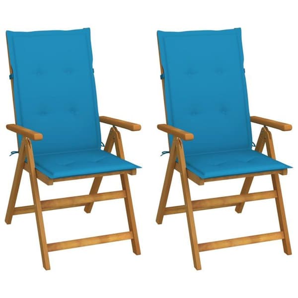 Maison Exclusive - Fällbara lutande fåtöljer (set om 2) med kuddar, i massiv akaciaträ blå
