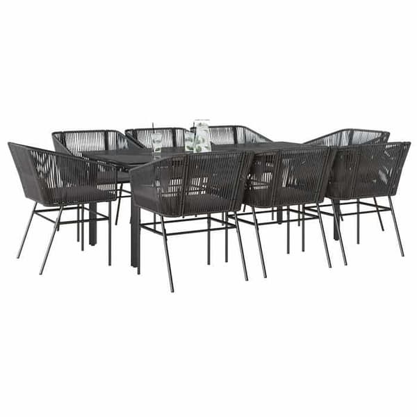 Maison Exclusive - Puutarhakalustesarja tyynyillä 9 kpl musta polyrottinki lasi