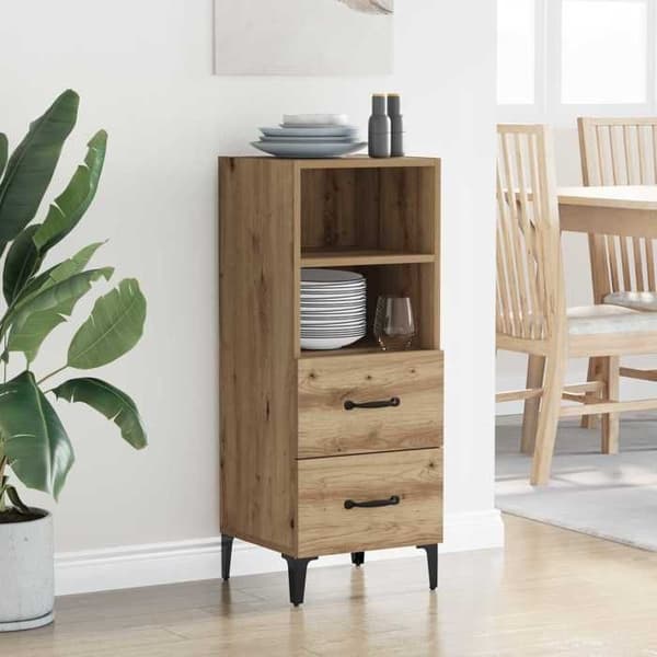 Maison Exclusive - Buffet i egetræ, håndlavet 34 x 34,5 x 90 cm Ingeniørtræ