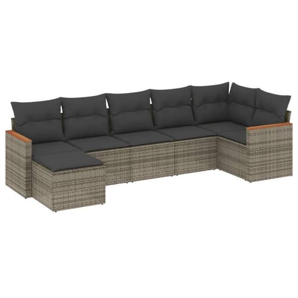 Maison Exclusive - Trädgårdsmöbler med kuddar 7 delar grå flätad resin