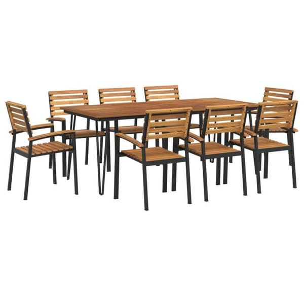 Maison Exclusive - Trädgårdsset 9 delar i solid akaciaträ och metall