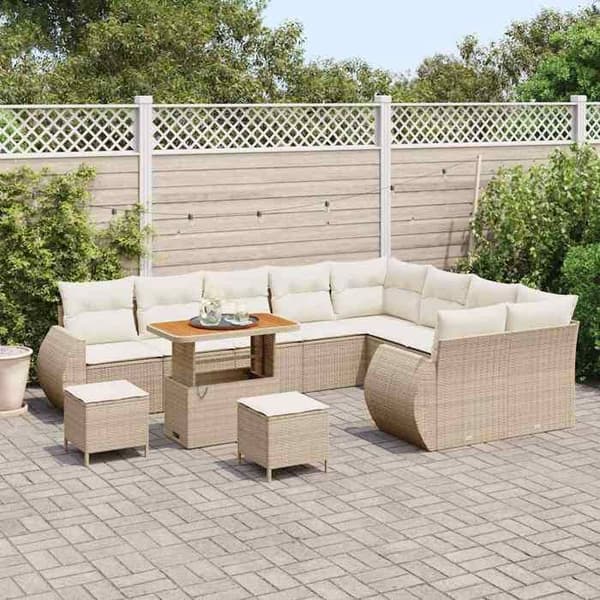 Maison Exclusive - 12 osan puutarhakalustesarja, beige polyrottinki