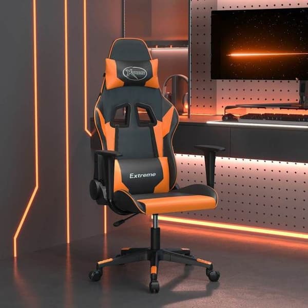 Maison Exclusive - Spilestol med massage i sort og orange kunstlæder