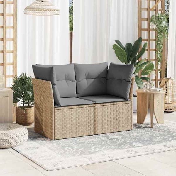 Maison Exclusive - Trädgårdsoffa med kuddar 2 platser beige flätad resin