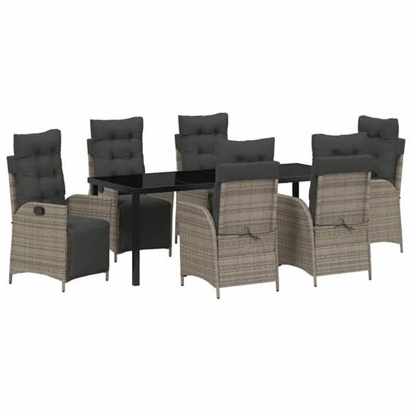 Trädgårdsmöbelset - EXKLUSIVT HUS - Set 7 delar - Poly rattan & stål - Grå - Tempererat glasbord Grå