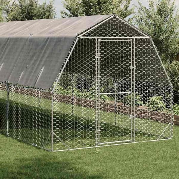 Hönshus - EXKLUSIVT HUS - 2,5×8×2,25 m - Galvaniserat stål - Vattentätt tak - Hexagonal nät