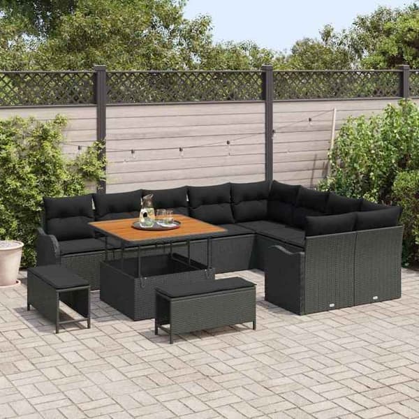 Maison Exclusive - 12-delars trädgårdsoffmöbelset i svart polyrotting Svart