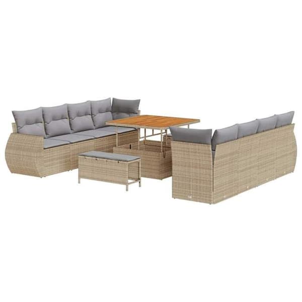 Maison Exclusive - 11 osan beige polyrottinkinen puutarhakalustesetti