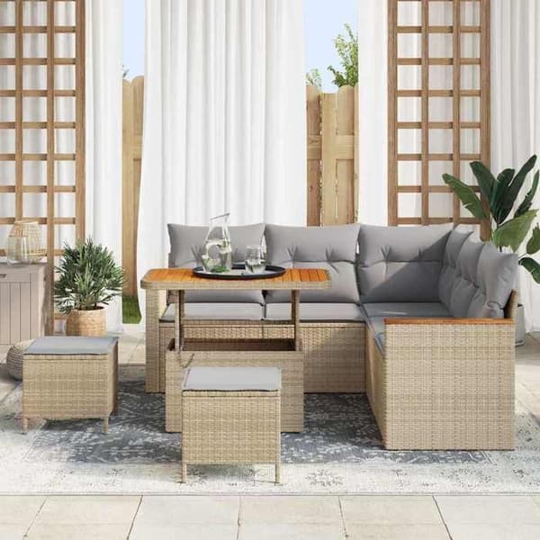 Trädgårdsoffmöbel - EXKLUSIVT HUS - Modulär - 8 delar - Beige - Justerbart bord beige