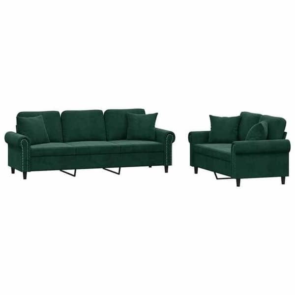 Maison Exclusive - Sæt af 2 sofaer med mørkegrønne velourpuder