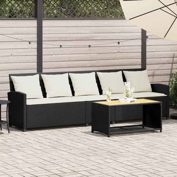 Maison Exclusive - Trädgårdsoffa med kuddar 5 platser svart flätad resin