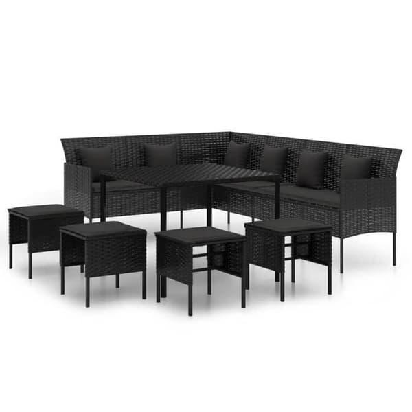 Maison Exclusive - Trädgårds matsalsset med kuddar 6 delar svart flätad resin