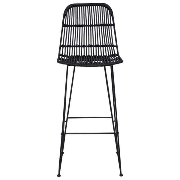 Barstol - EKSKLUSIV HUS - 44 x 55 x 109 cm - Rattan & Stål - Sort - Sæt af 2 Svart