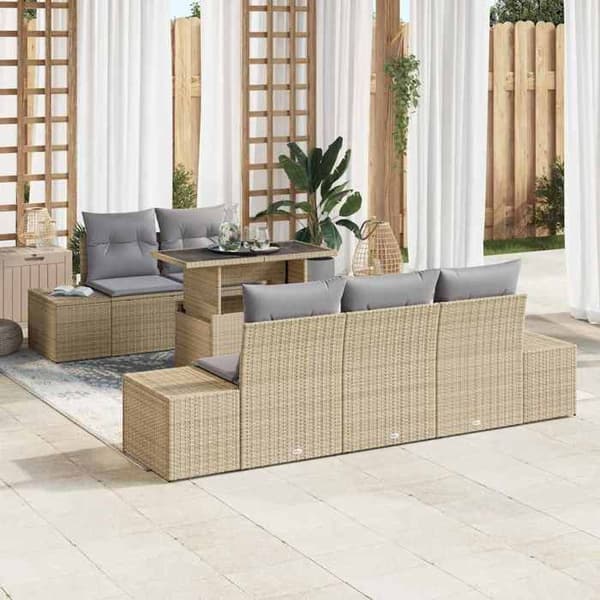 Maison Exclusive - 6-delars trädgårdsoff-set i beige och ljusgrå Beige och Ljusgrå