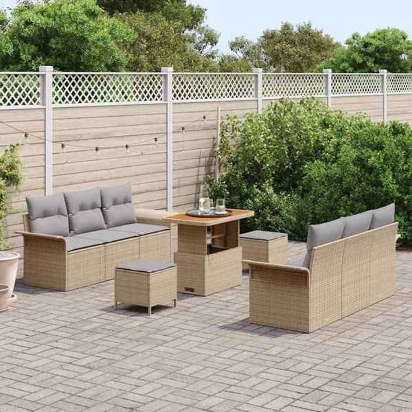 Maison Exclusive - 9 osan beige polyrottinkinen puutarhakalustesetti
