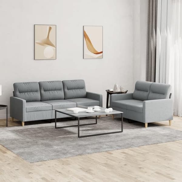Maison Exclusive - 2-delars soffgrupp med kuddar Ljusgrå Tyg