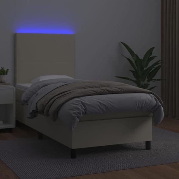 Maison Exclusive - Sengebund med lameller og madras samt LED Creme 90x200 cm