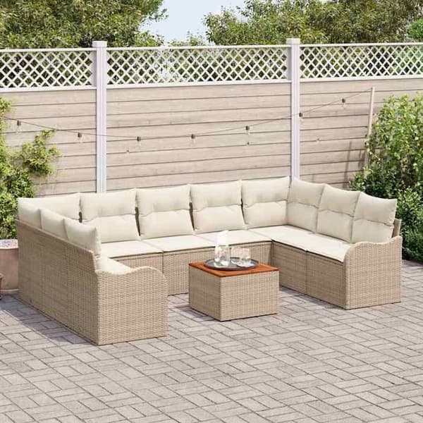 Maison Exclusive - 10 osan puutarhakalustesetti, beige polyrottinki