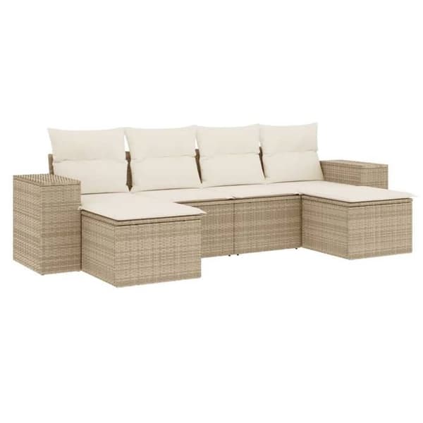 Maison Exclusive - Trädgårdsmöbler med kuddar 6 delar beige flätad resin
