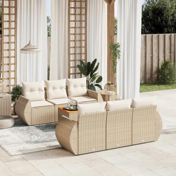 Maison Exclusive - Trädgårdsmöbler med kuddar 7 delar beige flätad resin beige
