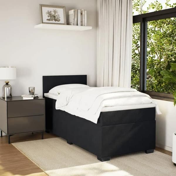 Maison Exclusive - Sengestel med lameller og madras Sort 80x200 cm Velour