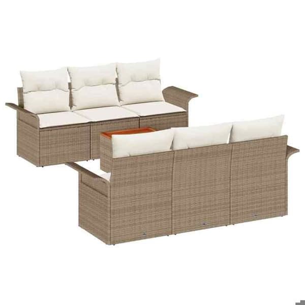 Maison Exclusive - 7 osan beige polyrottinkinen puutarhakalustesetti