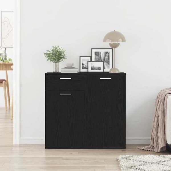 Maison Exclusive - Buffet i sort egetræ 80x36x75 cm ingeniørtræ