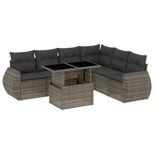 Maison Exclusive - Trädgårdsmöbler med kuddar 7 delar grå flätad resin