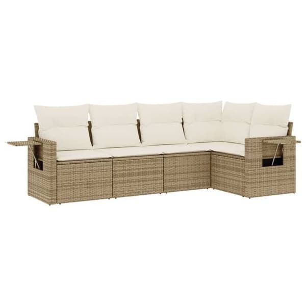 Maison Exclusive - Trädgårdsmöbler med kuddar 5 delar beige flätad resin